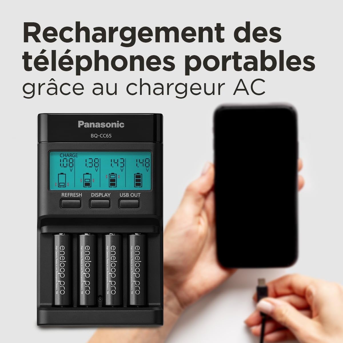 eneloop Pro Chargeur Pro, pour 1-4 Piles Rechargeables AA/AAA, 2h de Temps de Charge, 10 Fonctions de sécurité