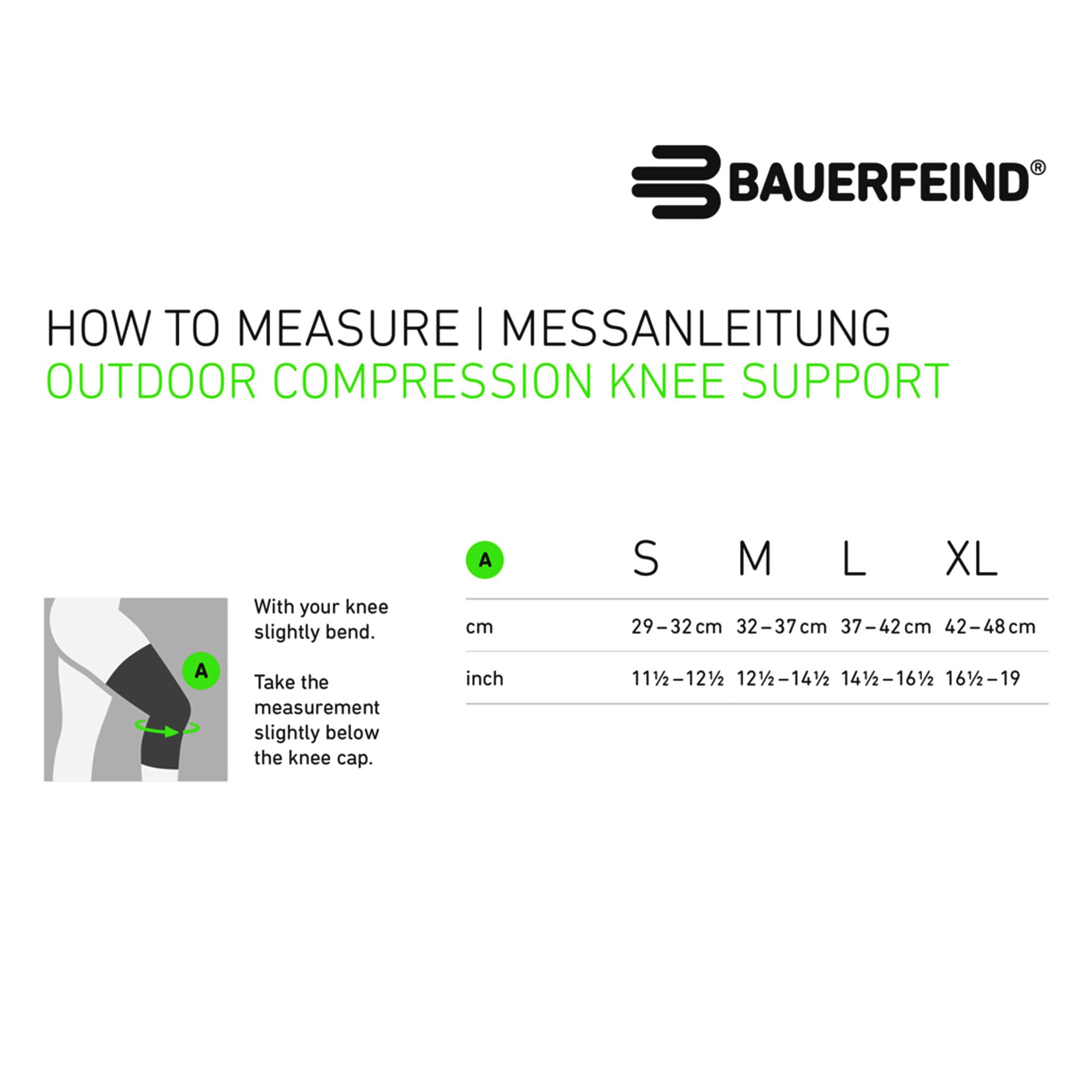 BAUERFEIND Rodillera para senderismo "Outdoor Compression Knee Support", 1 rodillera unisex para equipo de senderismo, derecha e izquierda, vendaje de senderismo con lana de merino