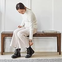 Vista 13 de Banco de comedor, banco de madera de roble macizo, mesa de comedor para interiores, hogar, dormitorio, extremo de cama, restaurante, muebles