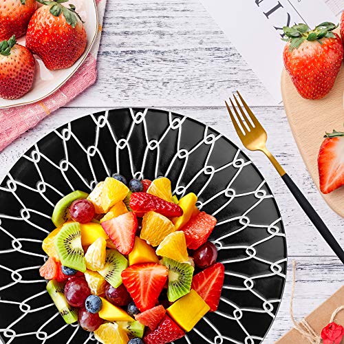 Marstrace 8.25 Inch Ceramic Desserts Plates,Black And White Plates Porcelain Salad Plates With Stripe Texture For Sandwiches Dinner Pasta,Set Of 4,Microwave Dishwasher Safe #TOP6