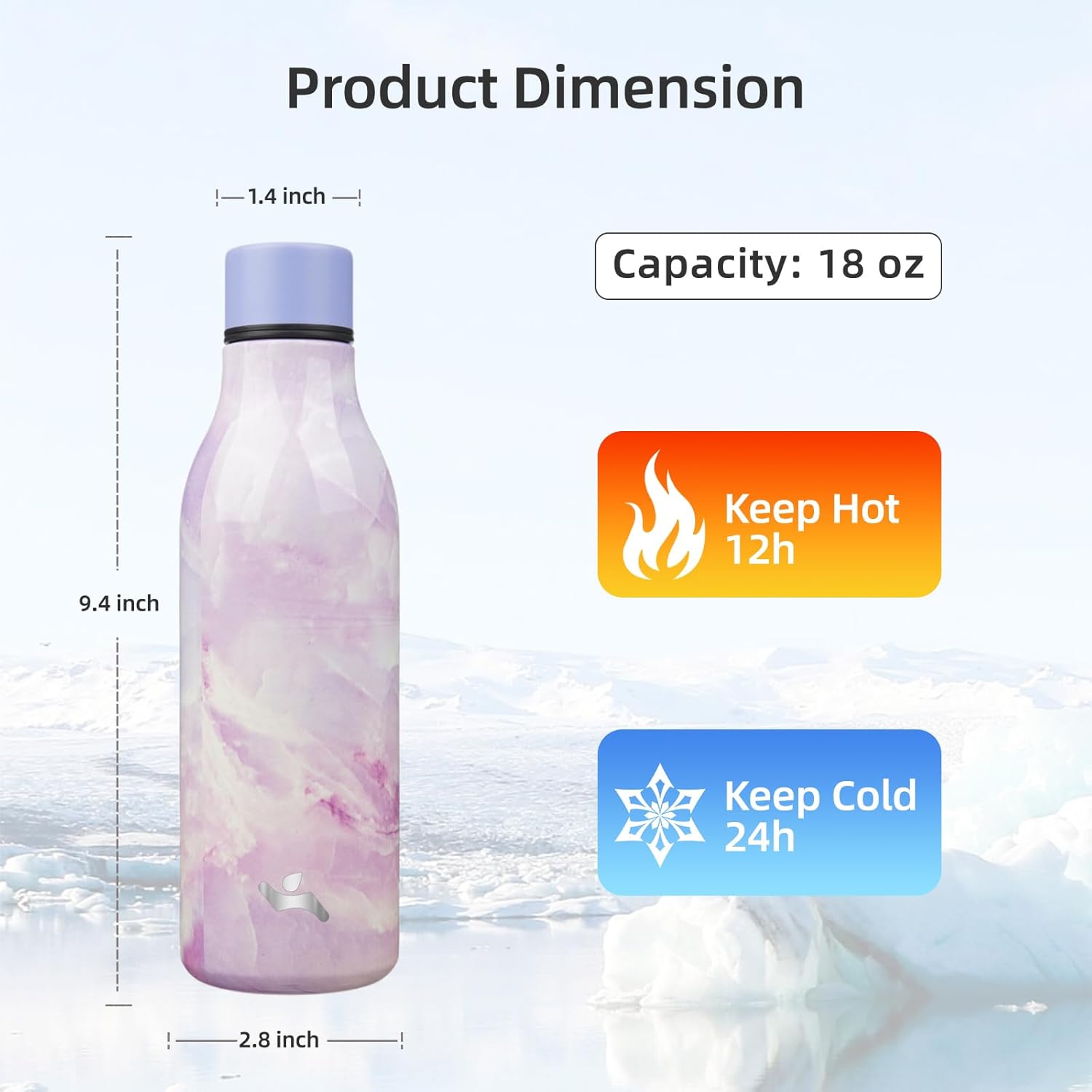 Insulated Water Bottle with Strap,18 oz Double Wall Stainless Steel Vacuum Bottles Metal Water Flask,Dawn - Image 2