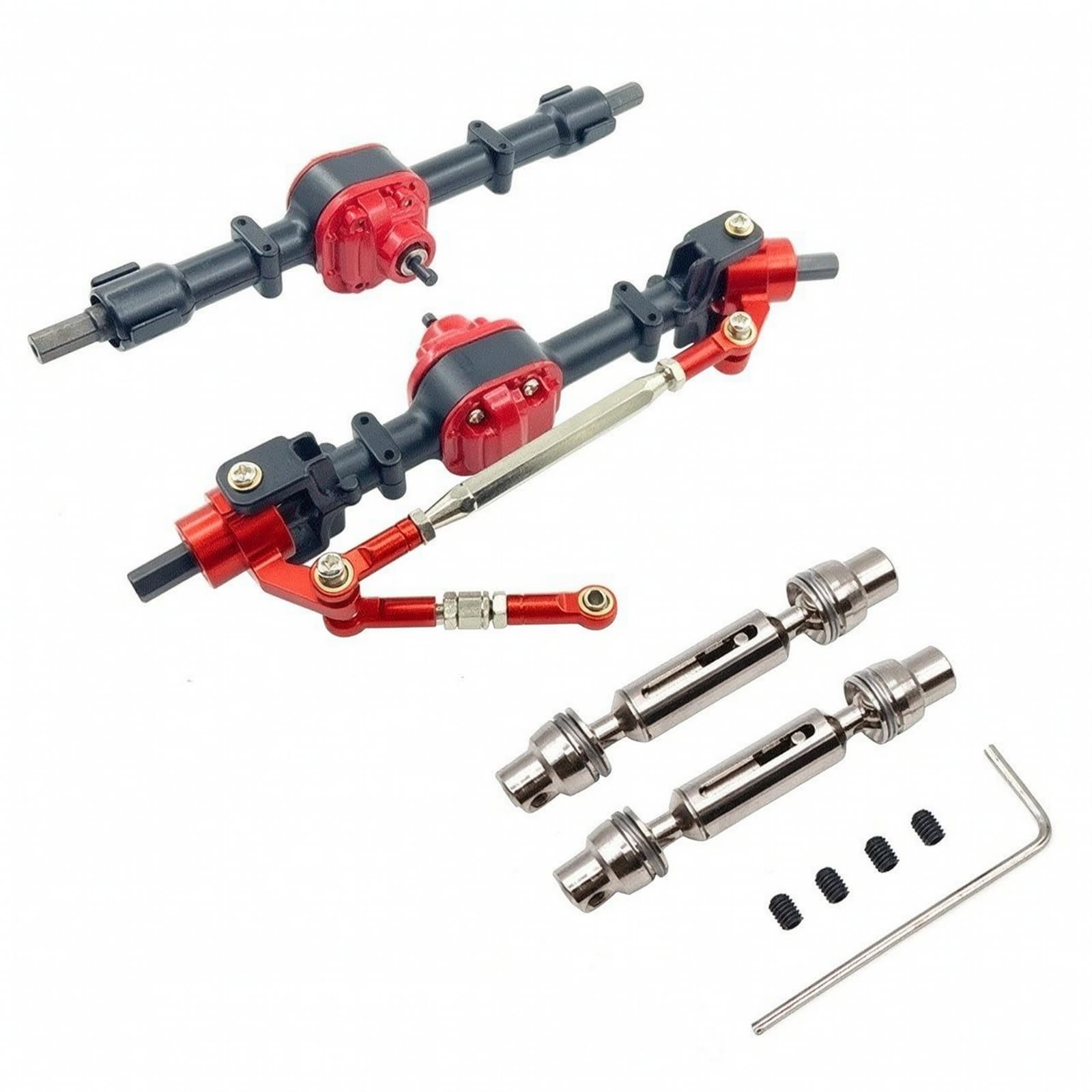 Set di Aggiornamento Trasmissione con Chiave Pratico Kit Assale Anteriore e Posteriore in Metallo Realistico per Hobbisti, Nero
