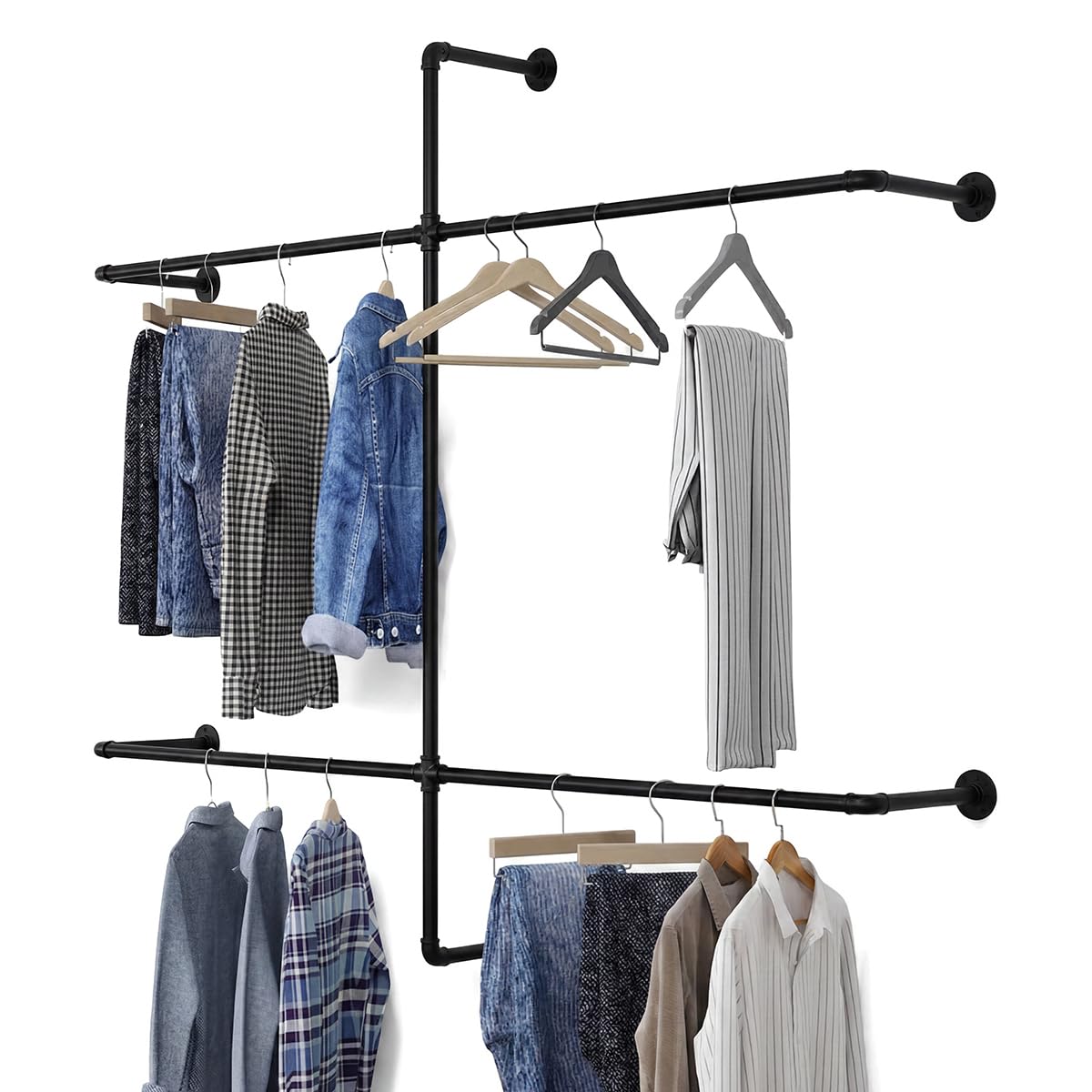Perchero para Ropa Industrial de Pared, Closet Armable para Ropa,Barra para Colgar Ropa de Metal,Exhibidor de Ropa Moderno Multiusos, para Armario, Baño y Lavandería