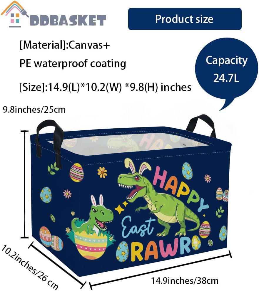 Image of Rectangle Easter Dinosaur Baskets Kids Baskets Cute Storage Bin Organizer Box for Room Decor Gift Basket(Easter dinosaur)