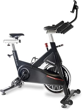 Spinning Connected Indoor Cycling Bike Exercise & Fitness Bike, Dual-Sided SPD Pedals, Tablet Mount, Adjustable Fit, Free Digital Trial