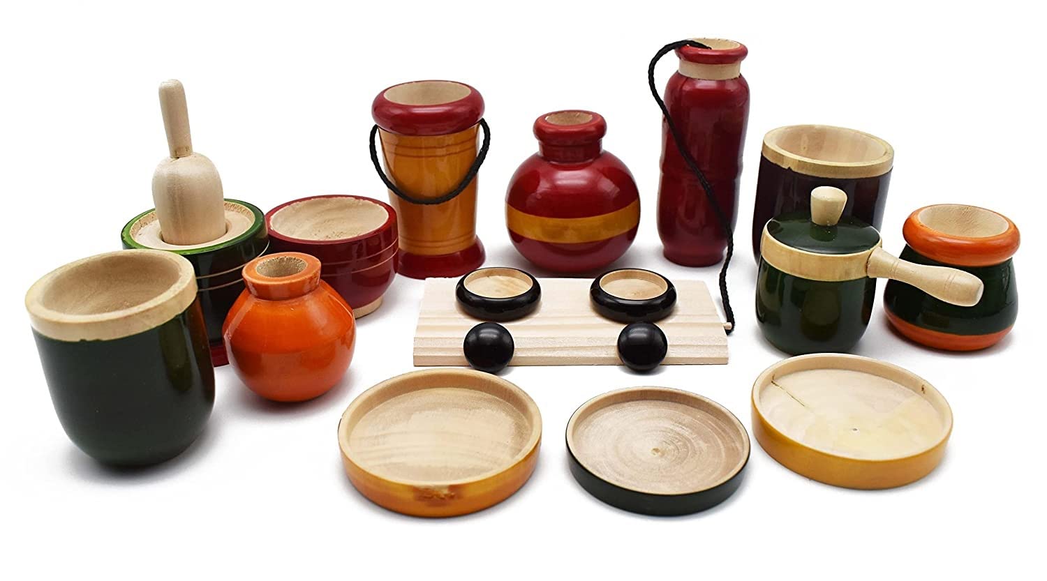 Traditional Wooden Cooking/Kitchen Toys Play Set for Kids, Girls, Baby & Boys (2 Years+) - Multicolor - 16 Pieces Preschool Toys Set - Pretend & Play Toys | Wooden Kitchen Set Toys