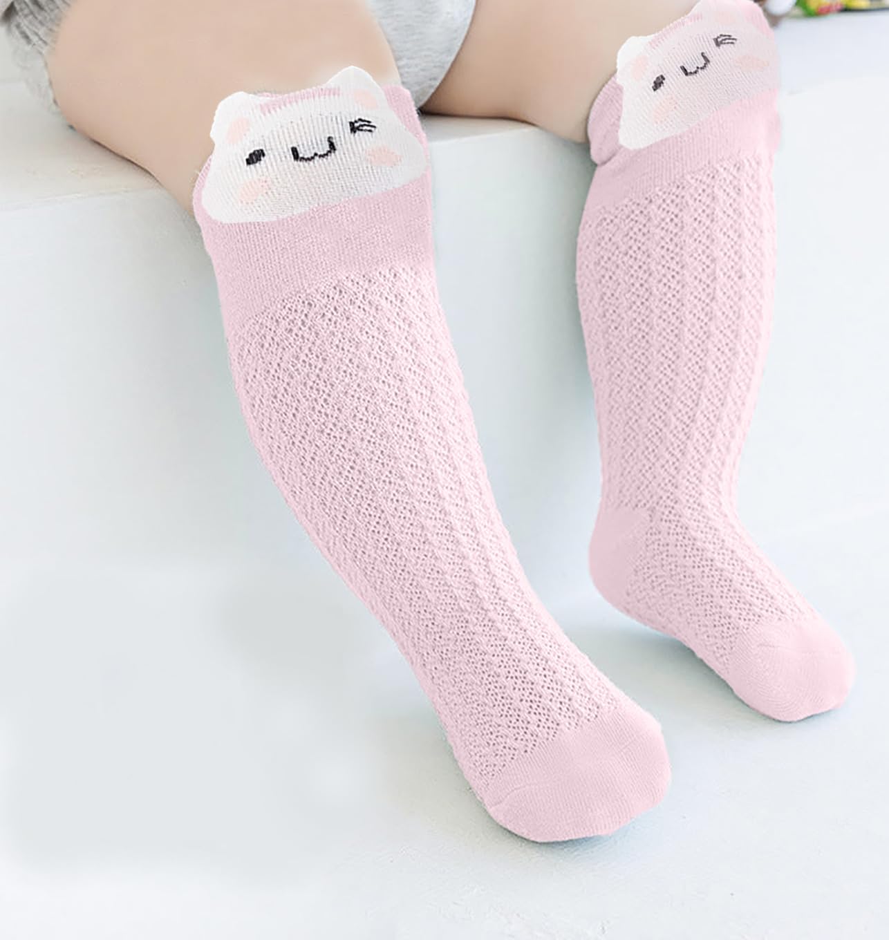 SYGA Pack of 3 Baby Socks Boneless Over-The-Knee Thigh Socks Knitted Socks Suitable For 1-3 Years Old (White-Pink-Grey Size M) 1
