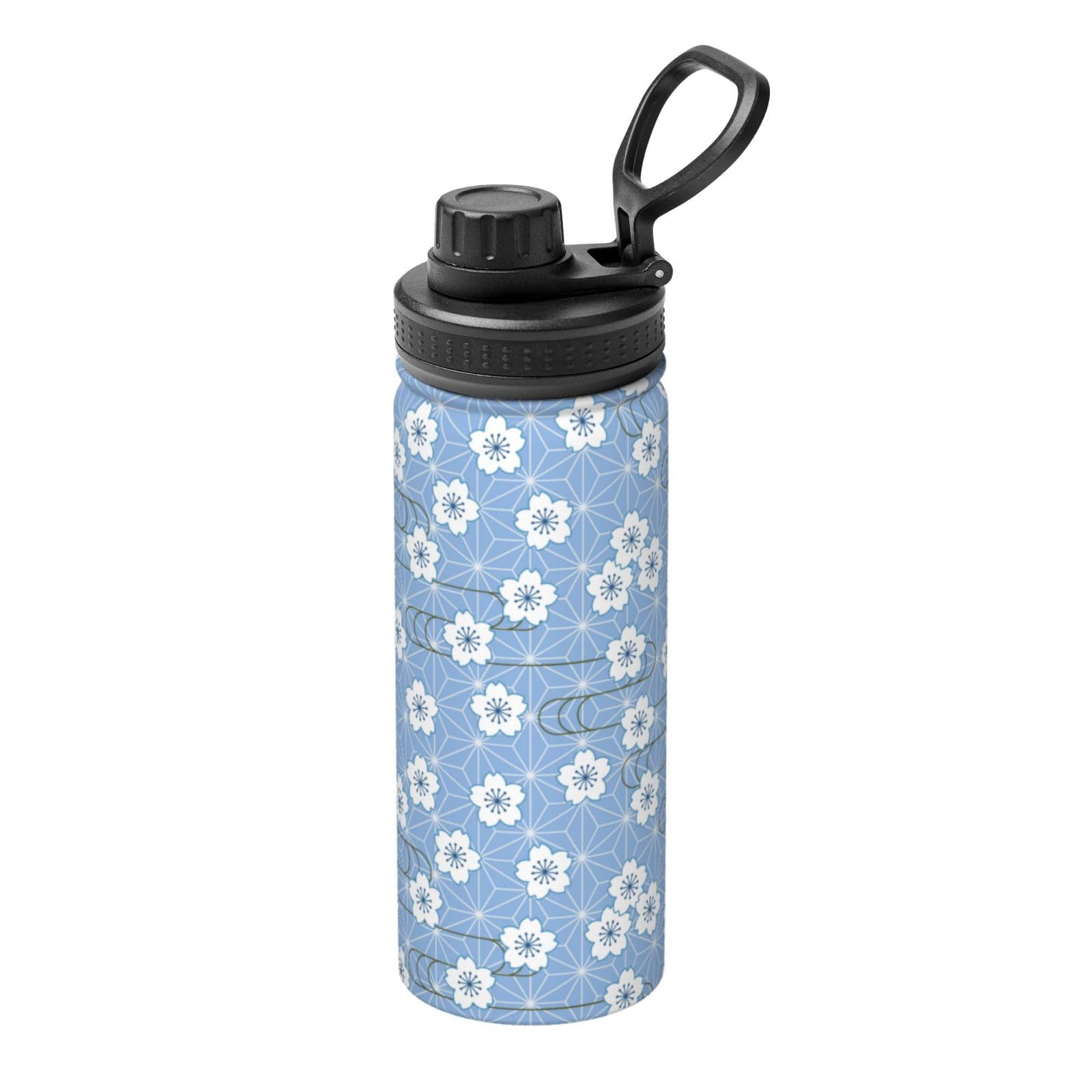 Amazon.co.jp: 水筒 500ml ブルー 花柄 和風 和柄 ステンレスボトル 