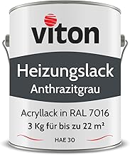 Viton Acryllack für Heizkörper - 3 Kg - Seidenmatt Anthrazit - UV- & Hitzebeständig - Heizkörperfarbe, Heizkörperlack, Heizungslack - HAE 30 - RAL 7016 Anthrazit-Grau