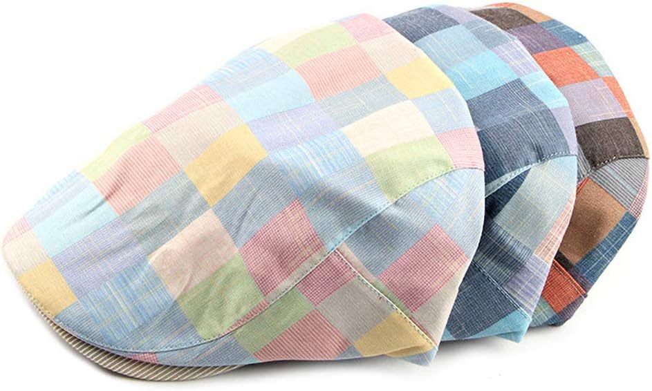 Gudessly Mens Adjustable Colorful Striped Plaid Ivy Newsboy Cabbie Gatsby Golf Cap Flat Cotton Hat Thin Cap