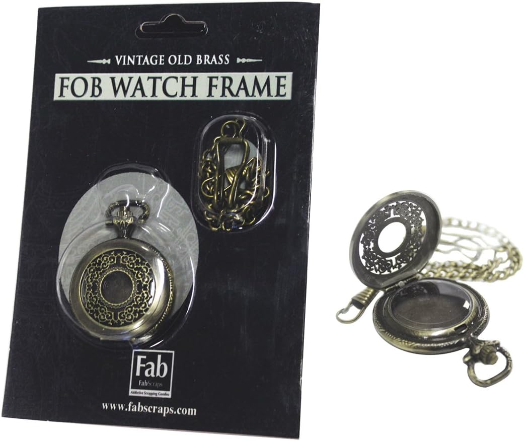 Fabscraps ME303 Old Brass No Mechanism Embellishment, FOB Watch with Chain, Medium
