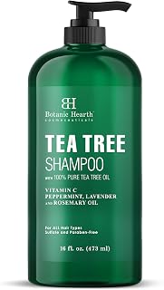Botanic Hearth Tea Tree Shampoo with Vitamin C, Peppermint, Lavender & Rosemary Oil - Fights Dandruff, Dry Scalp, Boosts Hair Growth 16oz