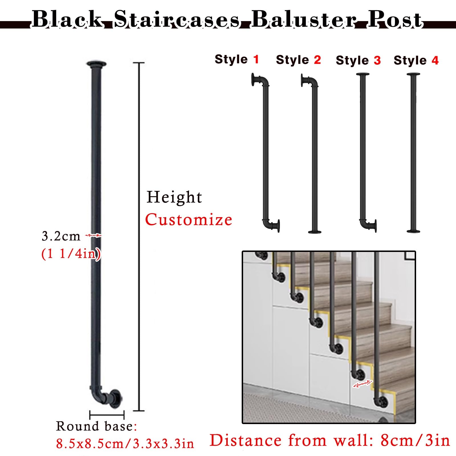 Metalowe Tralki Do Schodów, Okrągłe Wrzeciona Schodów Do Pokładu, Balisty Balustrad Schodów Wewnętrznych(H-40cm(1.3ft))