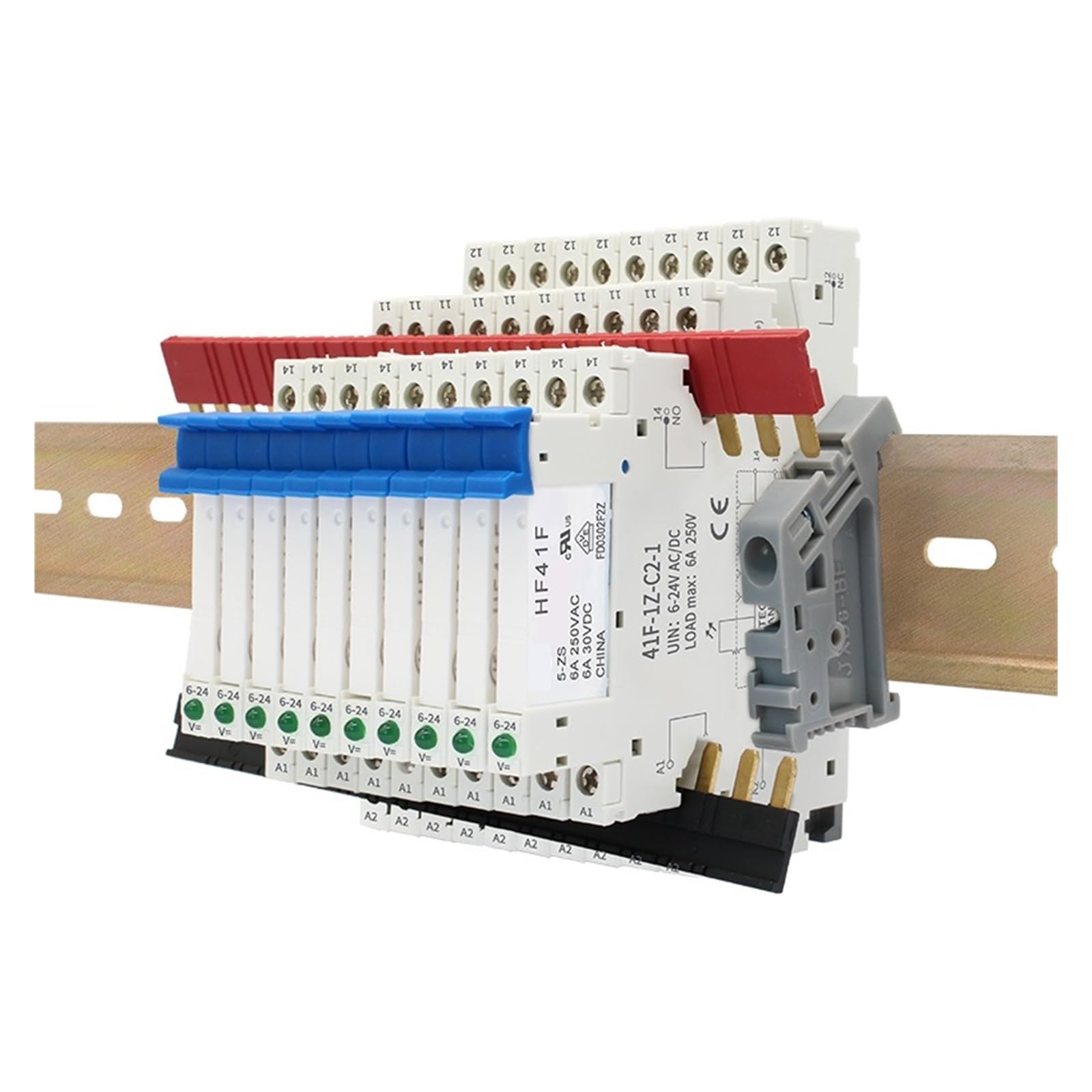 Modulo relè su guida DIN da 10 pezzi HF 41F sottile con LED 6A 5 V 12 V 24 V 41F-5-ZS 41F-12-ZS 41F-24-ZS ad alta frequenza(10PCS 5V)
