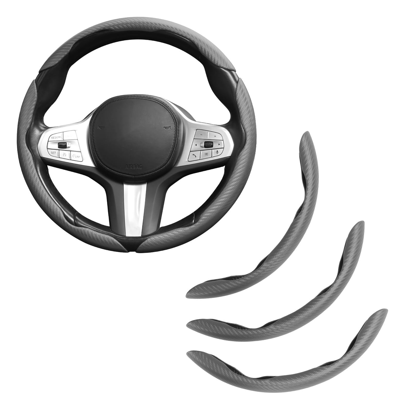 EINESIN Auto Lenkradabdeckung, Universal Segmented Lenkradschutz Kohlefaser Lenkrad Abdeckung, 3er Set Anti Rutsch Lenkradabdeckung Lenkradschoner(99% Fahrzeuge)