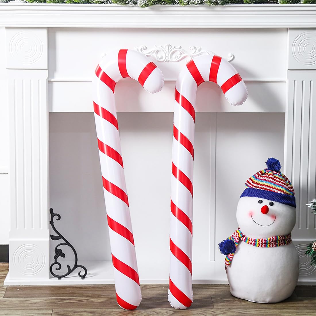 8 Bastoncini Di Zucchero Gonfiabili Giganti Per Natale - 90 Cm, Rossi E Verdi, Decorazioni Per Interni Ed Esterni, In PVC Resistente
