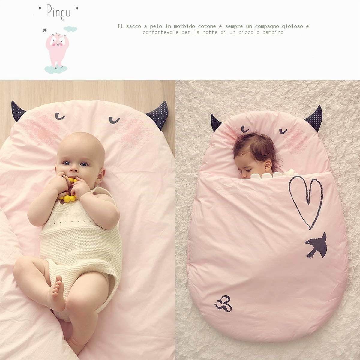 Bebamour - Sacco a pelo per neonati di 0-18 mesi, carino, unisex, sacco per la nanna (colore rosa, 50-85 cm)
