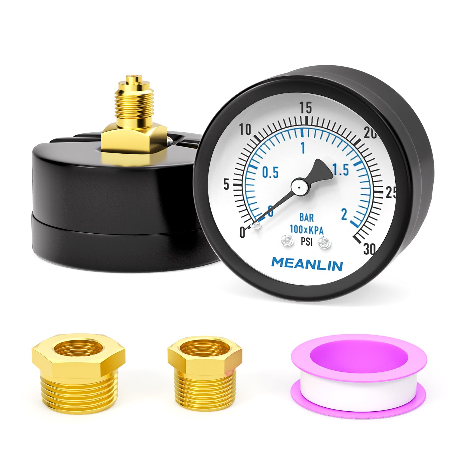 MEANLIN MEASURE 0~2BAR/0~30PSI 2"DIAL FACE 1/8 "BSP dobrze pompy Manometr ciśnieniowy,z 1/4"BSP i 3/8"BSP Piasta sześciokątna, Filtr Sabbii per Basen Test,Center Montaggio back