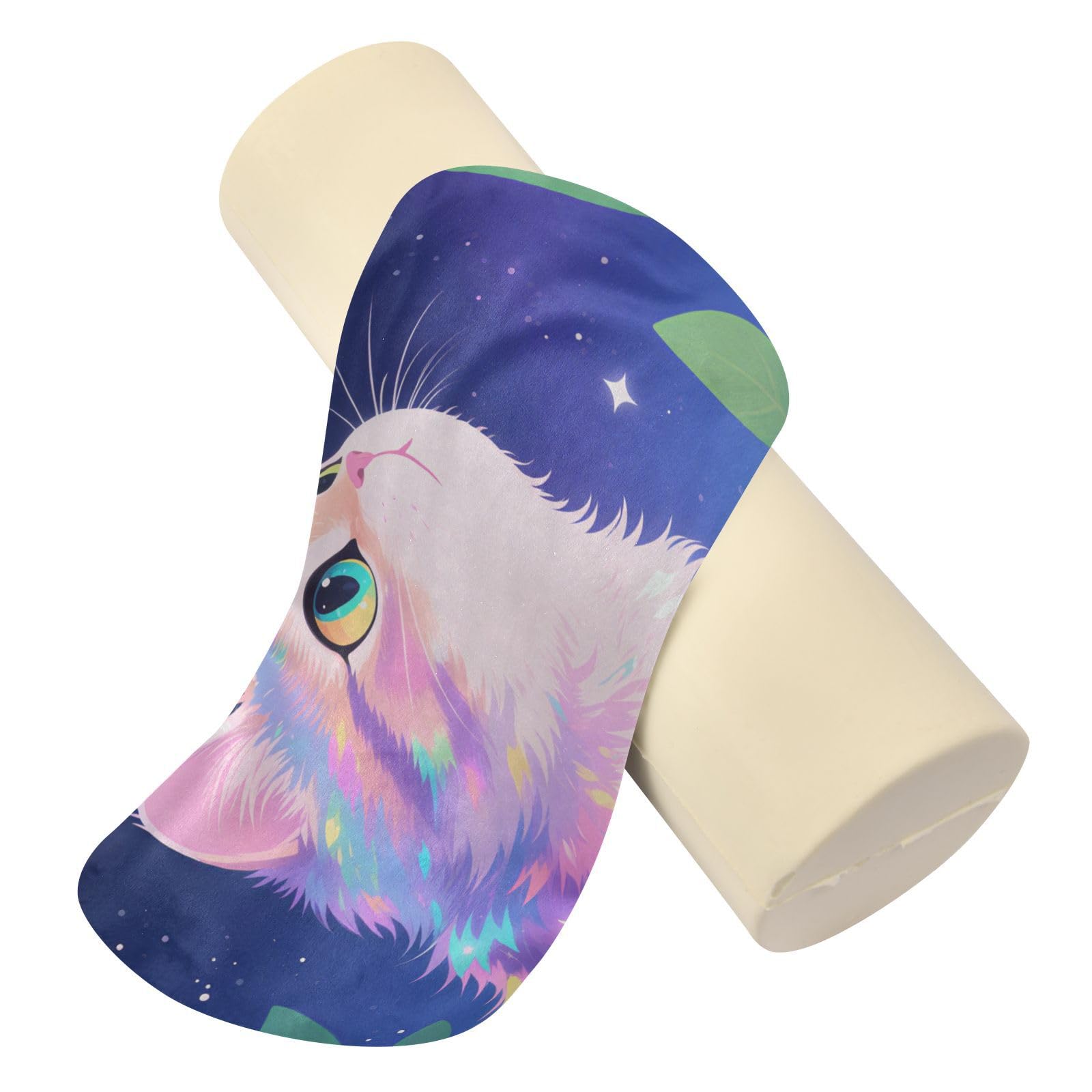 EtherSpher A Cute Cartoon White Cat Decorative Bolster Pillow for Sofa Circular Pillow Cushion Foam Cylinders Lumbar Support almohada para cervicales y Cuello