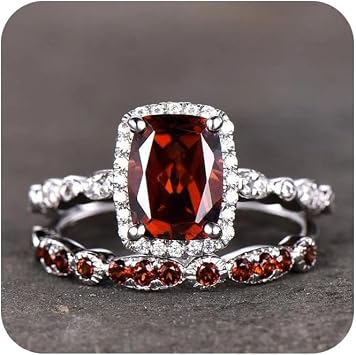 Gixaxak 2PCS Ruby Diamond Rings Set 925 Sterling Silver Birthstone Rings for Women Created Gemstone Red Cubic Zirconia Ruby Wedding Band Birthstone Jewelry 10