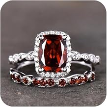 Gixaxak 2PCS Ruby Diamond Rings Set 925 Sterling Silver Birthstone Rings for Women Created Gemstone Red Cubic Zirconia Ruby Wedding Band Birthstone Jewelry 6