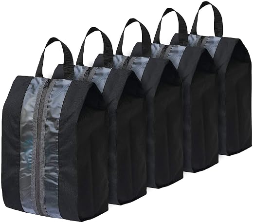 FATMUG Shoe Pouch Travel Organizer Packing and Gym - Footwear Portable Storage - Set of 5 - Black