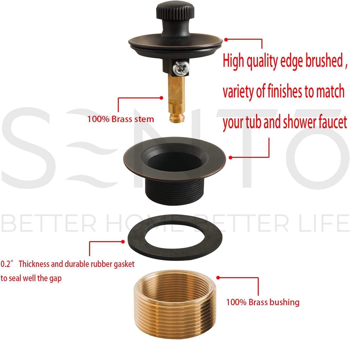 SENTO Bronze Lift and Turn Bathtub Drain Assembly Stopper Kit, Fit Both 1-1/2 Inch or 1-5/8 Inch Strainer and Stopper, Heavy Duty Metal with Matching Screws, Easy Installation, Oil-Rubbed Bronze : Tools & Home Improvement
