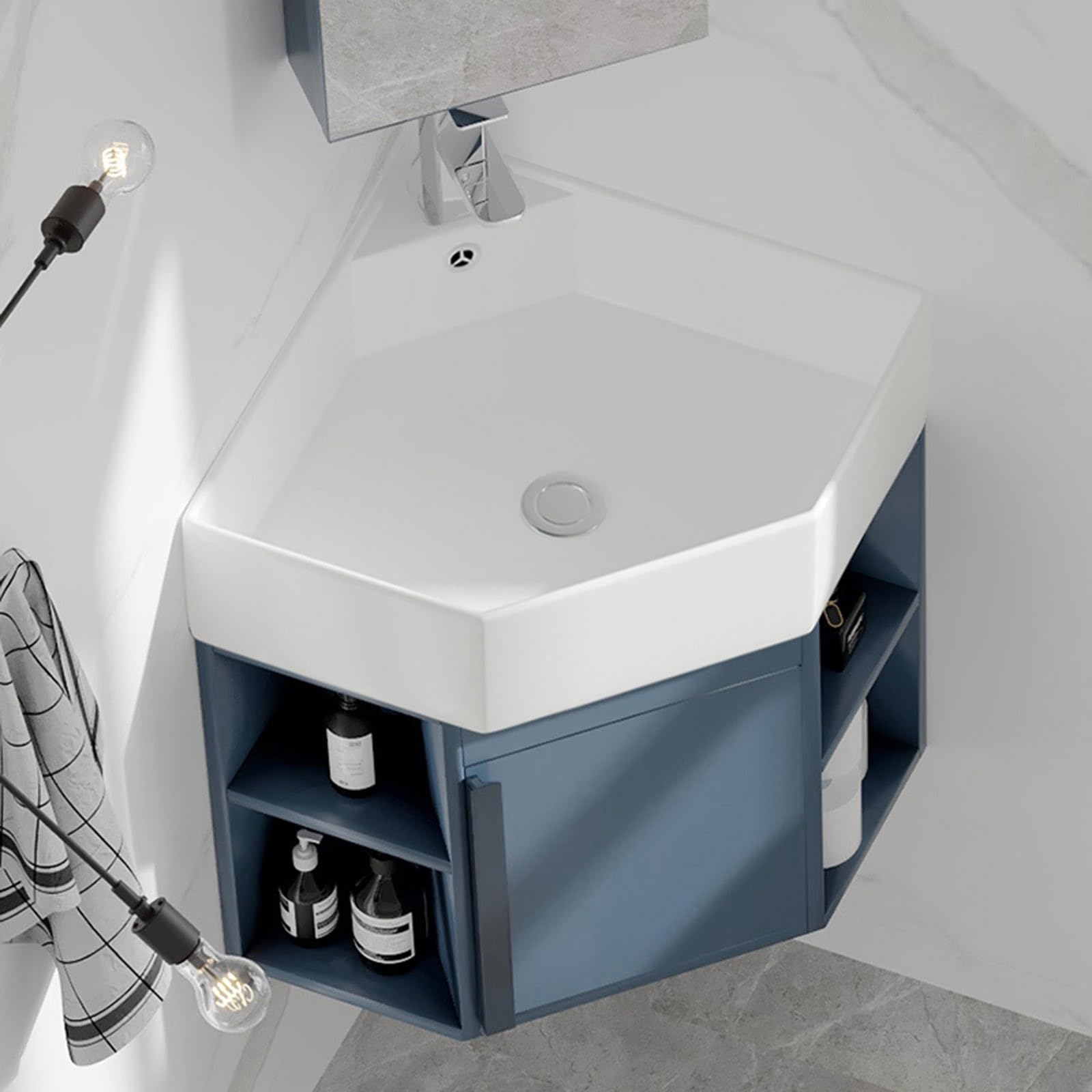 Mobile Bagno Lavabo Angolare con Lavabo da Appoggio Lavello Bagno con Mobile Lavandino da Casa Lavabo di Utilità con Scarico E Rubinetto Mobile Bagno Sospeso,for Bagno,Lavanderia