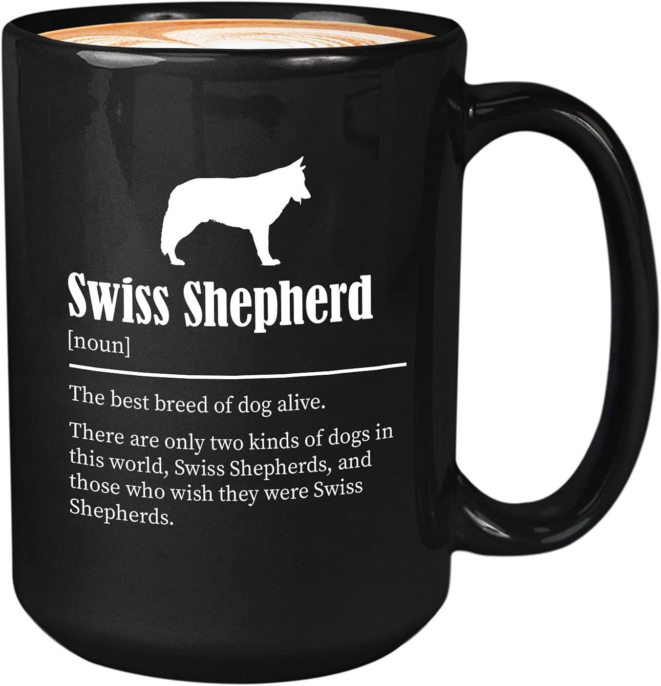 Bubble Hugs Dog Lover Coffee Mug 15oz Black - Swiss Shepherd - Dog Owner Pet Owner Animal Lover Dog Breed Definition Novelty Sweet Best Pet Poodle Bulldog Retriever Husky