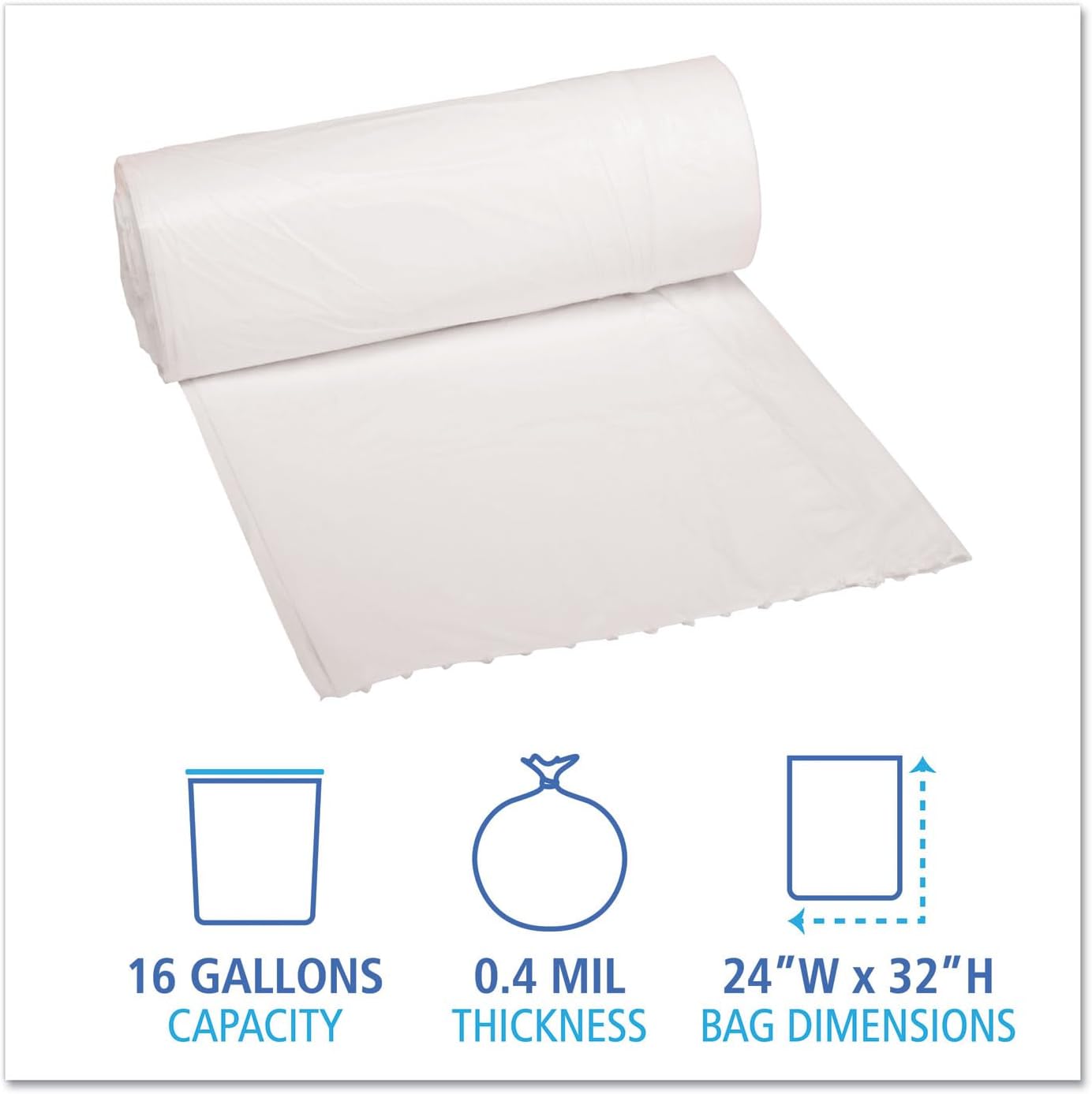 16–20 Gallon Extra Heavy-Duty Trash Bags, White | Bulk 500 Count Garbage Can Liners