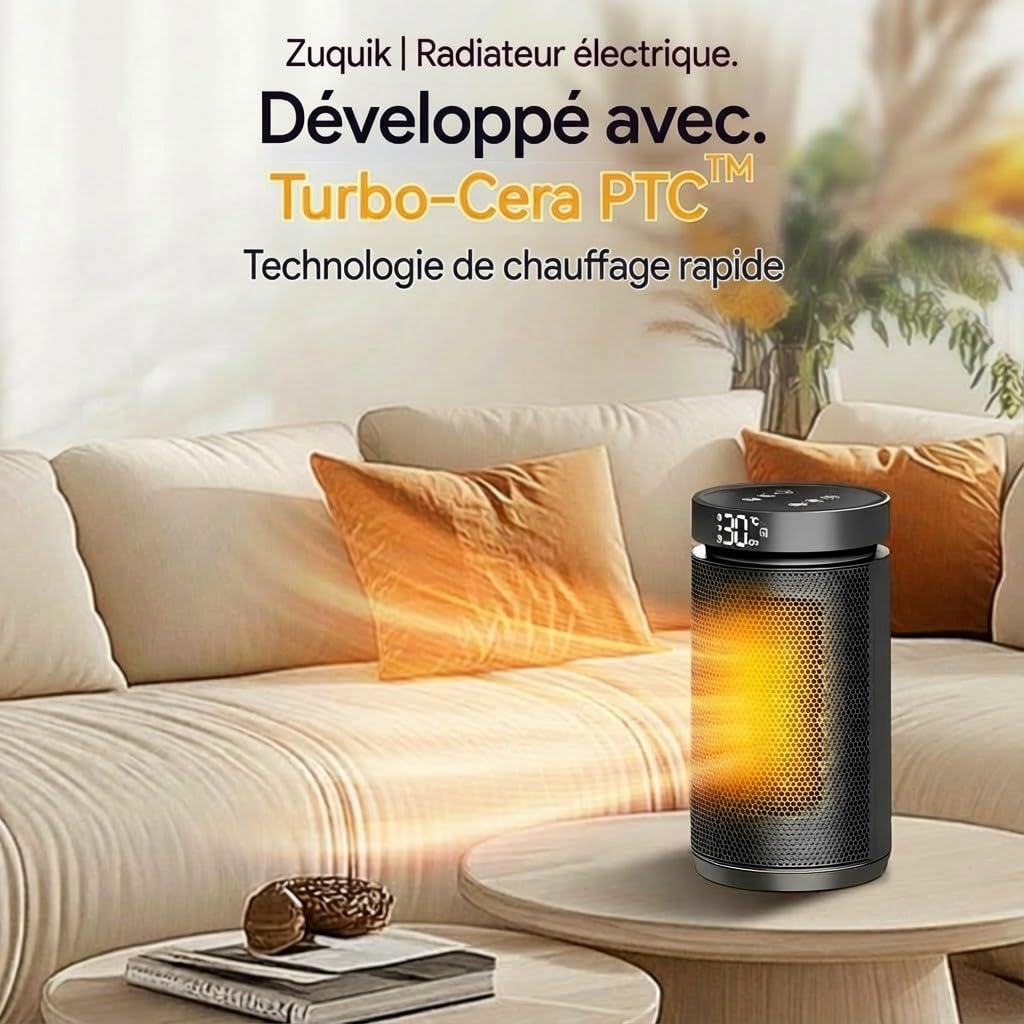 radiateur soufflant basse consommation 1500 W chauffage d'appoint portable avec thermostat, minuterie 12 heures, protection contre le renversement et la surchauffe chambres, bureaux et intérieurs