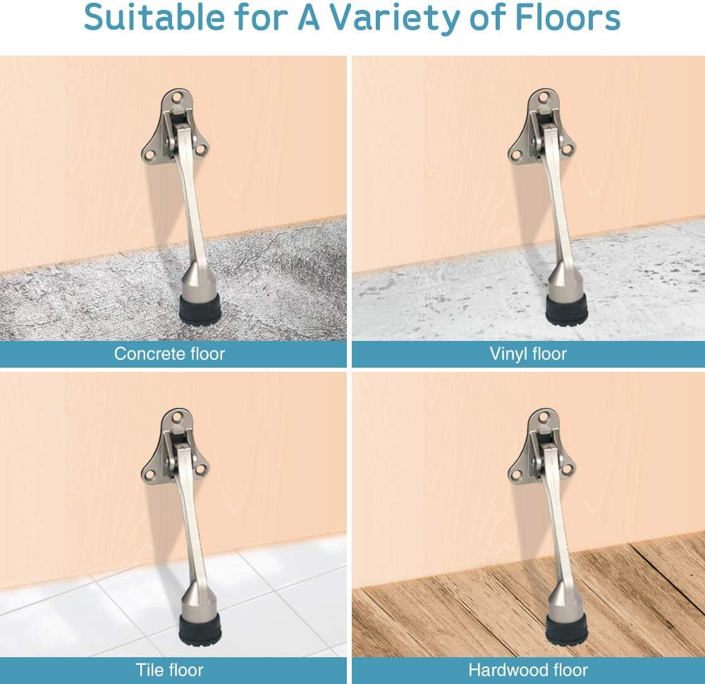 Door Stopper, Kick Down Door Stops for Heavy Doors, with Rubber Tip and Spring Lever, Adjustable, Easy to Set Down and Release, 4-Inch, for Wide Doors (4inch x 30pack, Satin Nickel)