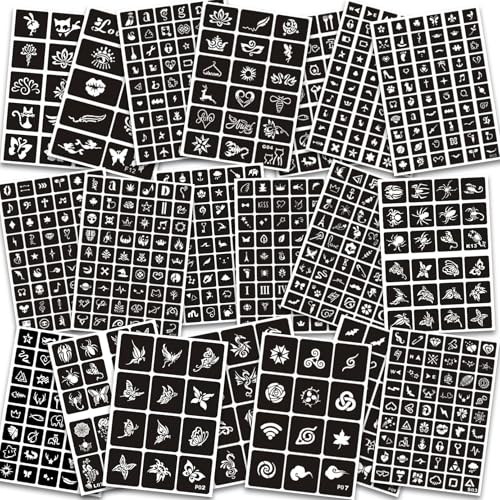 Stencil per tatuaggi temporanei per donne, ragazze e bambini, 480 pezzi con henné Tattoo Stencil Kit, Temporary Indian Arabian Glitter Airbrush Tattoo Stenccils for Face Body Paint DIY