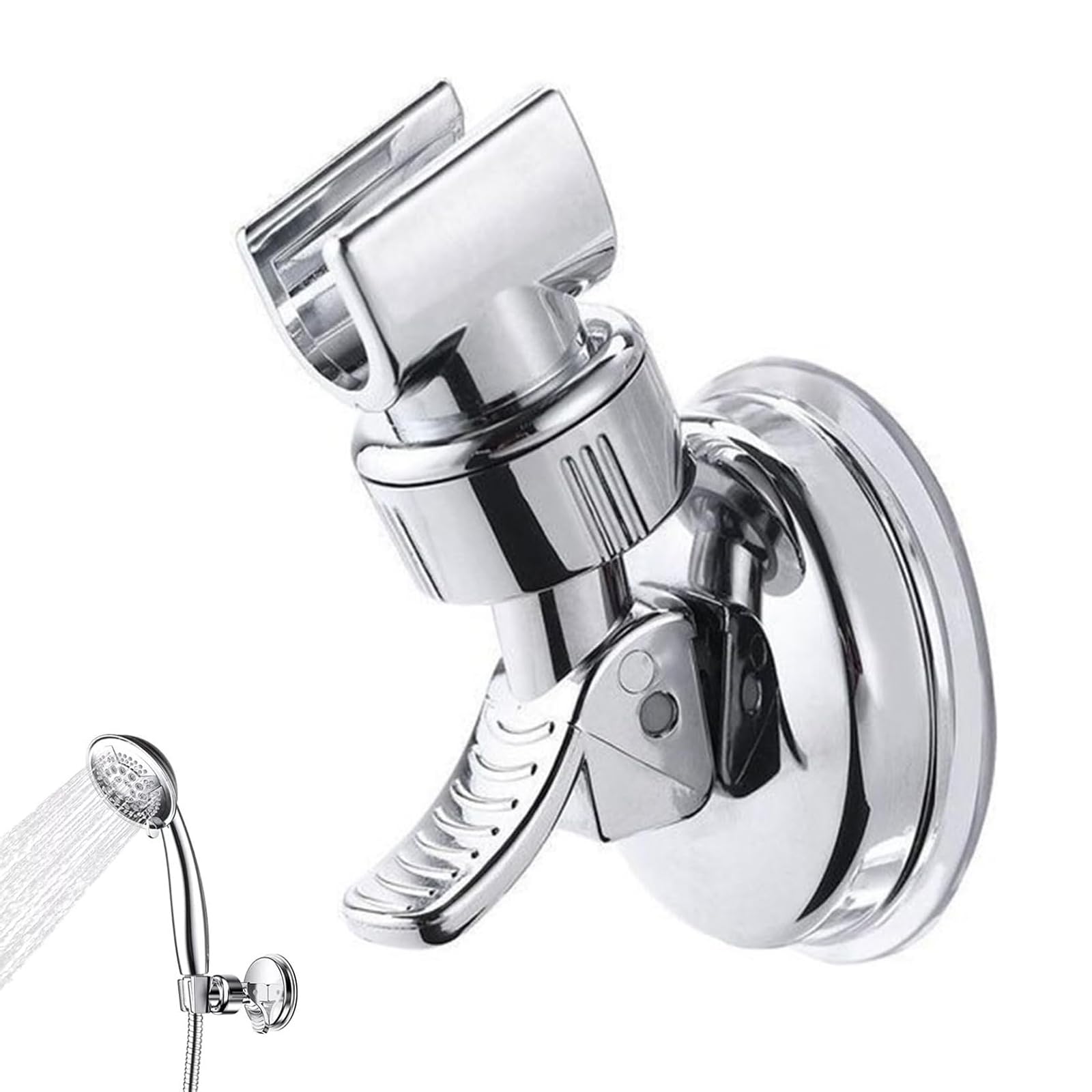 Zyetgh Silver Shower Head Holder Suction Cup Shower Head Holder Removable Shower Holder 360° Rotatable Shower Head Holder Adjustable Shower Holder No Drilling (Silver)