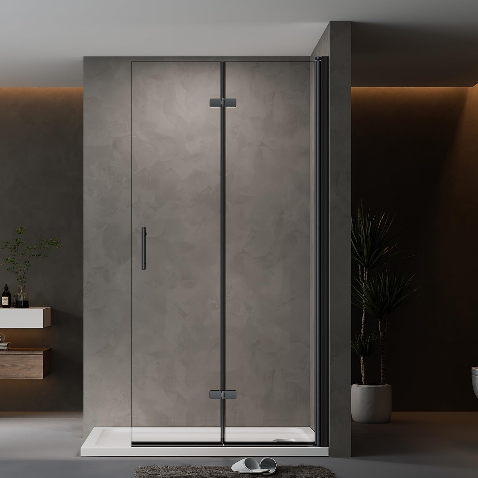 Duschwand Glas 90x195cm Walk in Dusche Schwarz Faltbar Glaswand