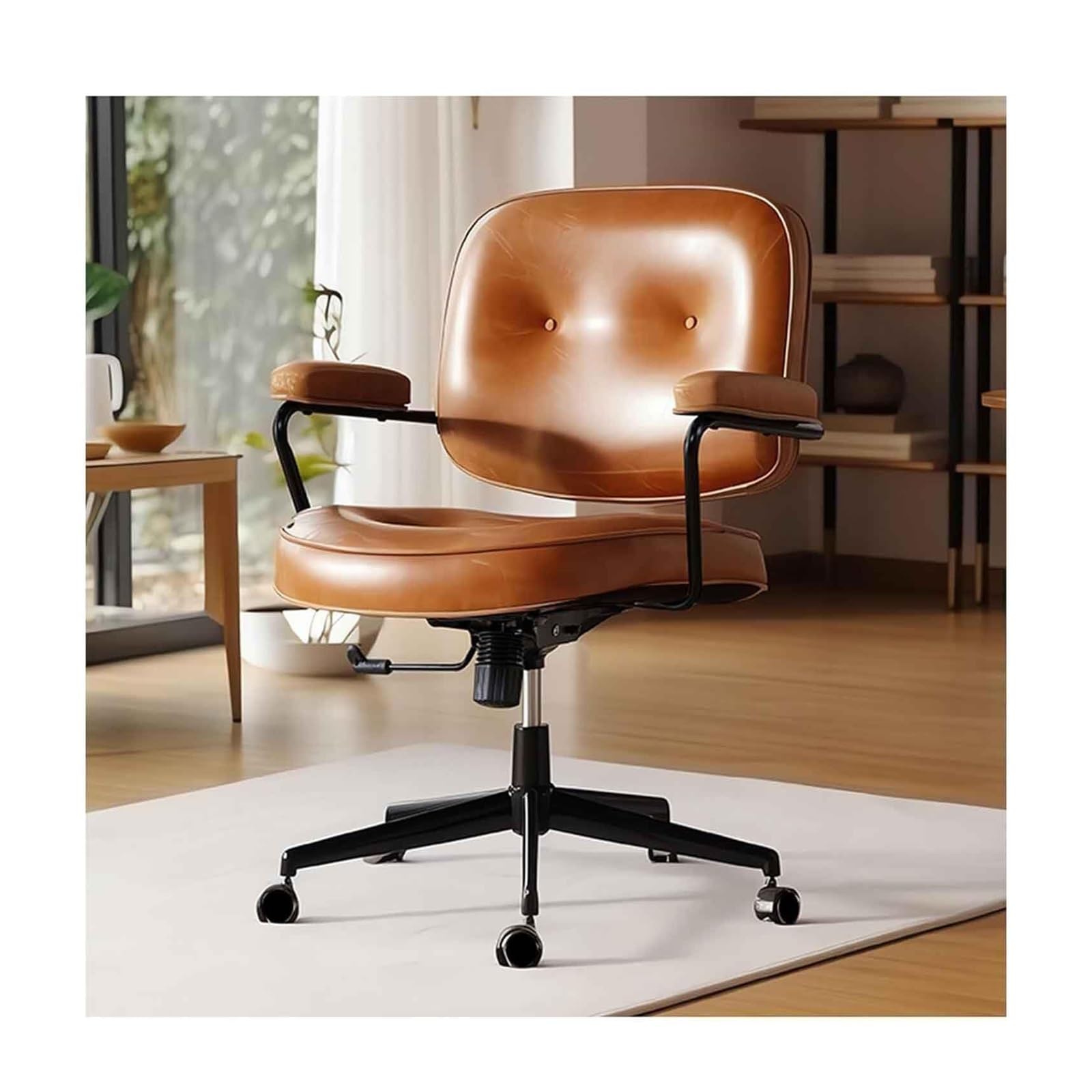HTTGDGDH 360° Swivel Adjustable Leather Office Chair With Ergonomic Back & Armrests Height-Adjustable Task Chair For Home & Office,Coffee-Height 82-90CM