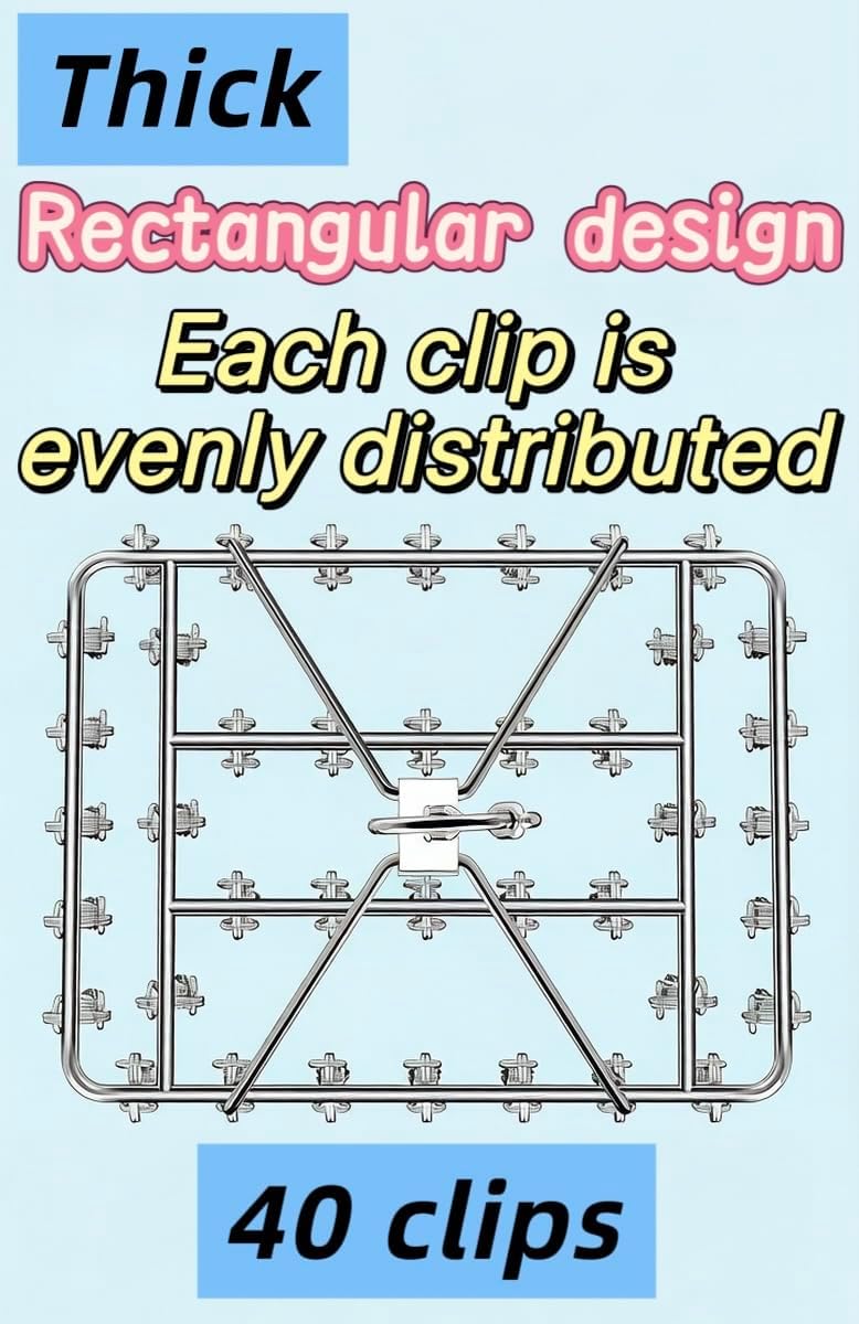 2 Pack Stainless Steel Sock Drying Racks with 80 Clips, 360° Rotatable Hanging Laundry Organizer for Hats, Scarves, Bras, Baby Clothes, Underwear, Herbs, Towels, Gloves and Clothing Accessories