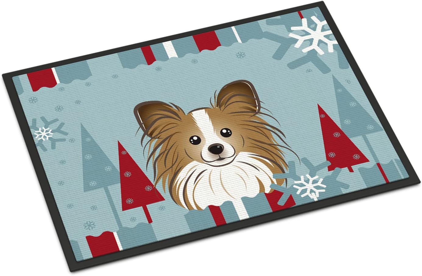 Caroline's Treasures BB1744JMAT Winter Holiday Papillon Doormat 24x36 Front Door Mat Indoor Outdoor Rugs for Entryway, Non Slip Washable Low Pile, 24H X 36W