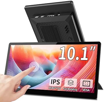 10.1 Inch Touchscreen Mini Monitor, IPS 1540720 USB-C HDMI Portable Secondary Display with Stand & Speaker, Stretched Bar Screen for PC Laptop Rasp PI AIDA64 STEM DIY