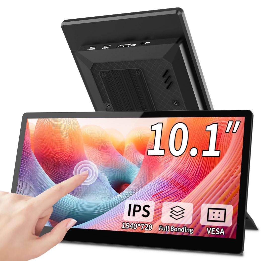 10.1 Inch Touchscreen Mini Monitor, IPS 1540×720 USB&HDMI Portable Secondary Display with Stand & Speaker, Stretched Bar Screen for PC Laptop Rasp PI5 AIDA64 STEM DIY