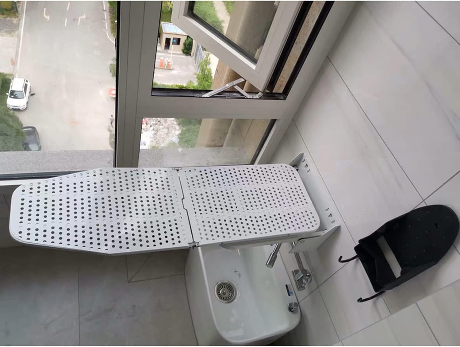 Hiding Ironing Board Wall Mounted Foldaway Ironing Board, Space Saving Design,Engineered to Last A Lifetime,Swivels Up to 180 Degrees,Complete with Fittings and Foldable Ir (White) (White)