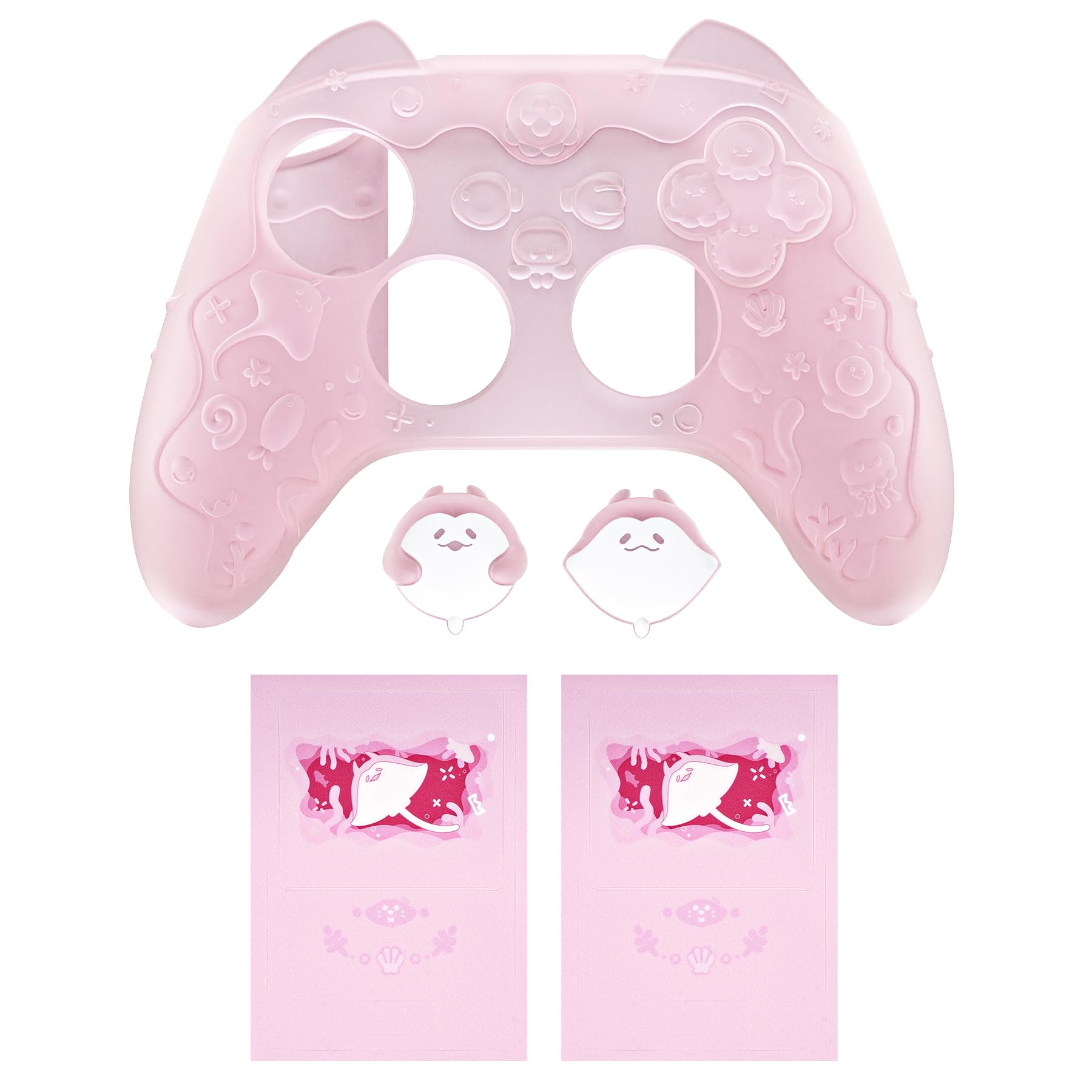 PlayVital Süße Schutzhülle für Xbox Series X/S Controller, Ocean Whisper Serie, Silikonhülle Cover für Xbox Series X/S Controller mit Joystick-Kappen&Schutzfolie, Rundumschutz (Pfirsichpink)