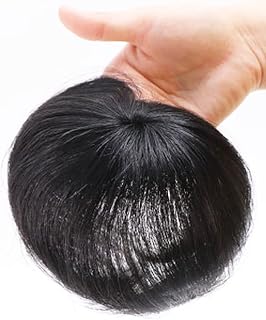 YOVOY ヘアピース 頭頂部 人毛 ウィッグ かつら 女性 男性 つむじウィッグ 部分 ウィッグ 付け毛 トップピース ポイントウィッグ つむじカバー ストレート (ブラック、20 cm)