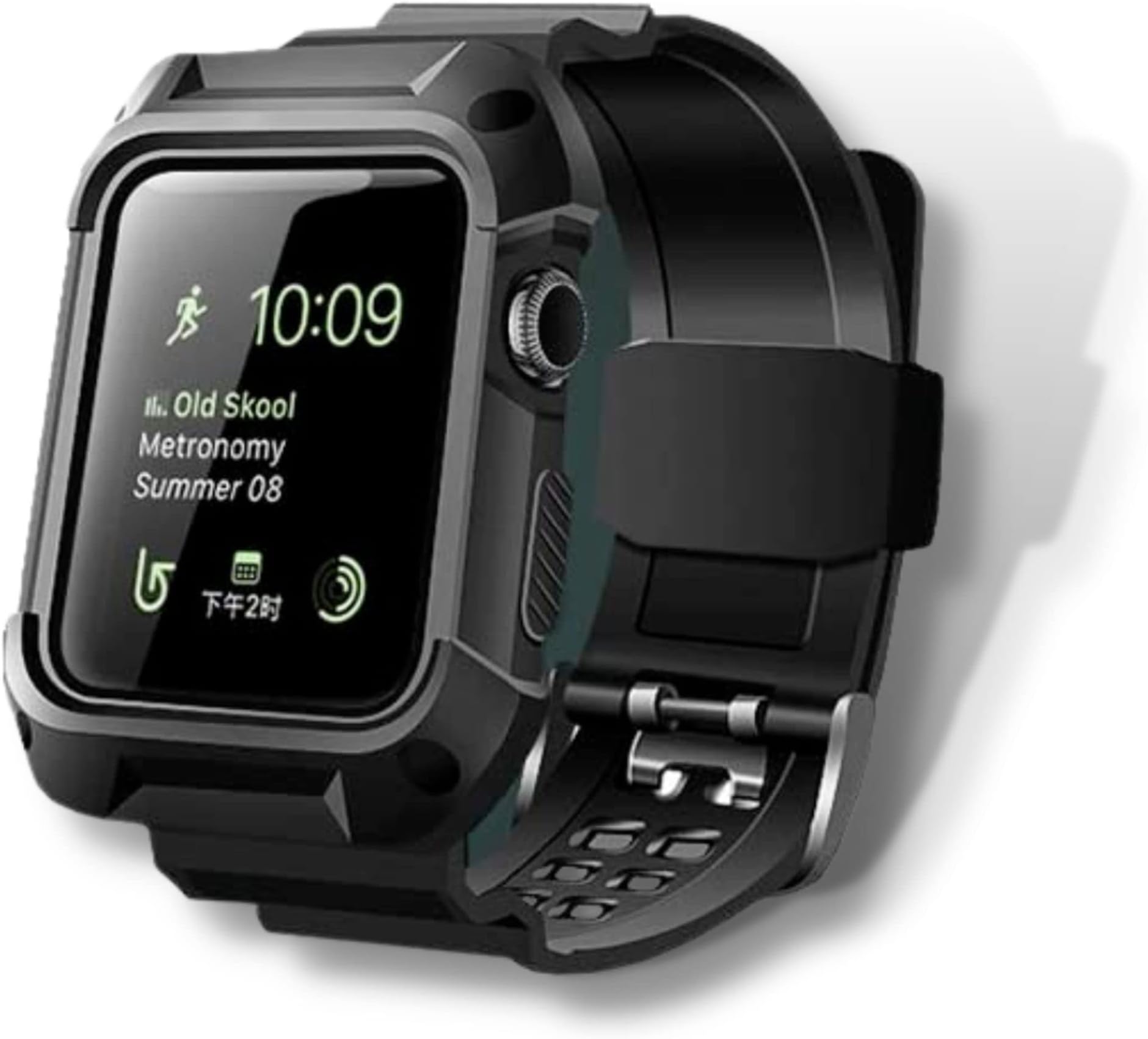 Apple Watch Silicon Band, 42mm iWatch Bands with Protective Case Shockproof Rubber Replacement Strap with Metal Buckle Clasp for Apple Watch Series 3/2 / 1, Sport Edition, Men (Black)
