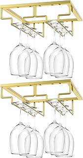 Nuovoware ワイングラスラック [2個パック] キャビネット下 脚付きグラスホルダー ストレージハンガー バーキッチン用 (2列) ゴールド