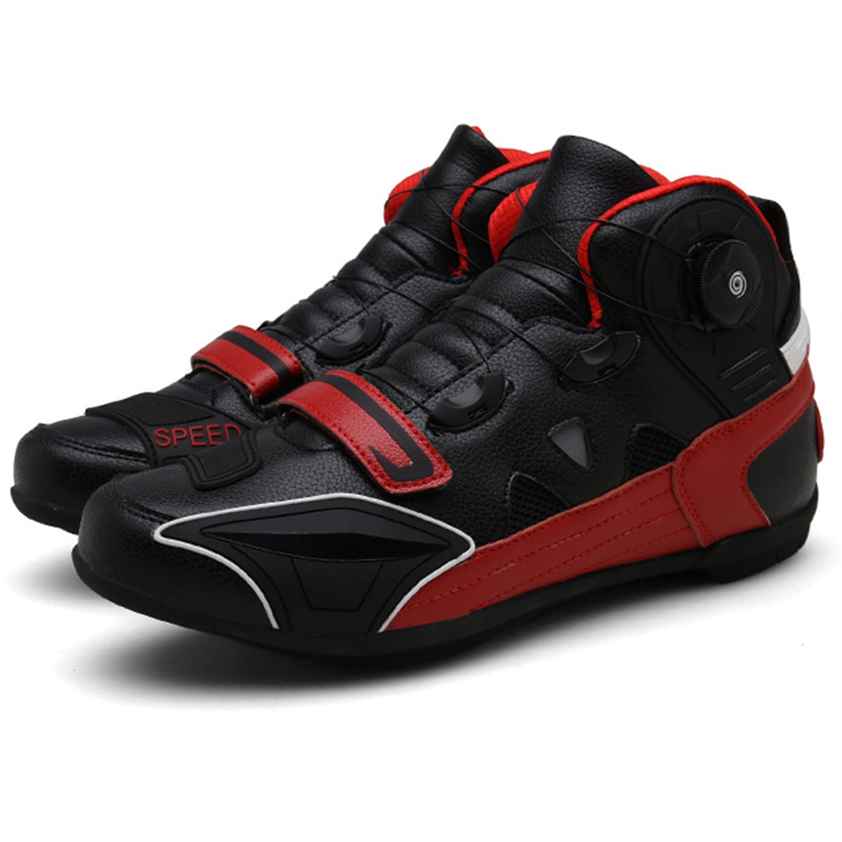 Stivali Moto Uomo, Scarpe Moto Moto Strada Antiscivolo Rinforzate, Sneakers Moto in Pelle con Fibbia Girevole