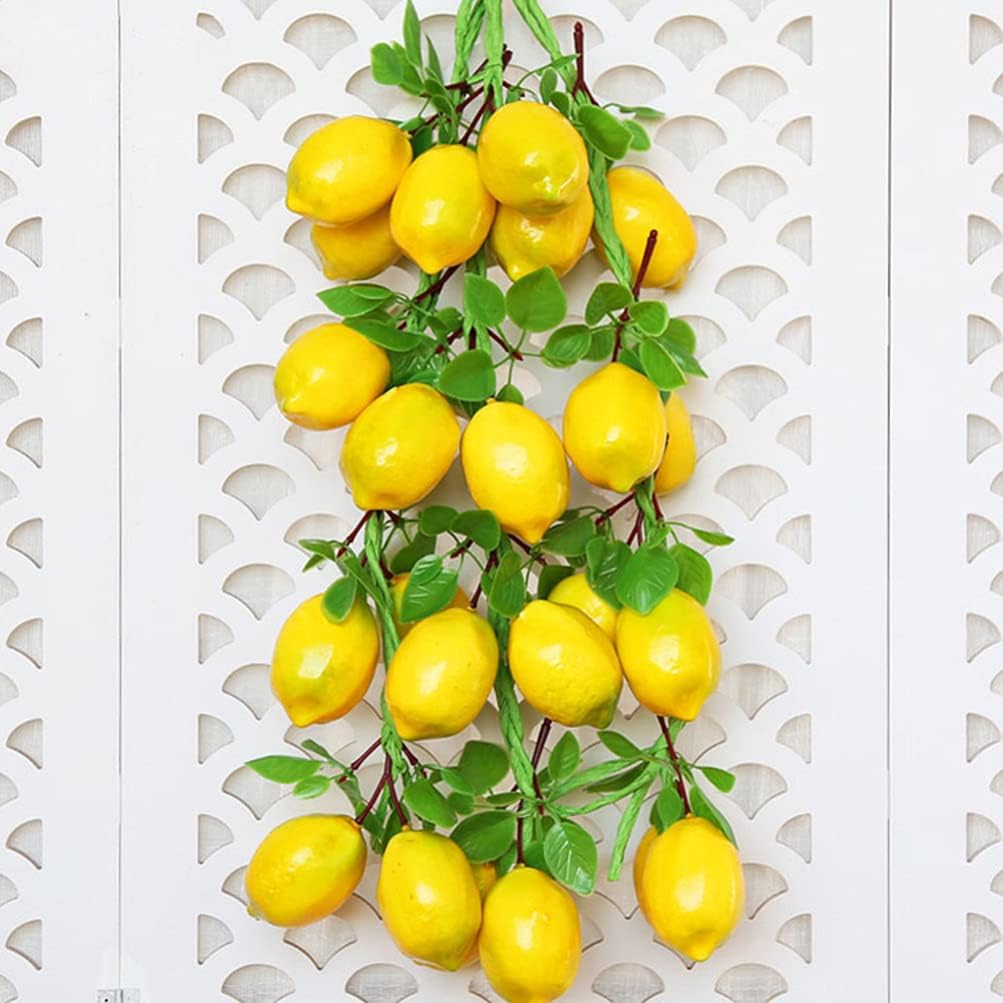 Toyvian Artificial Lemon String Garland 2 Bunches Fake Lemon Fruits Plants Bonsai Mini Hanging Lemon Props Food Vegetables Kitchen Photography Props for Home Decor (Pack of 2)
