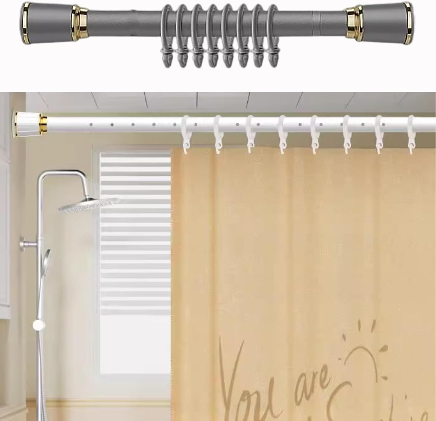 ZIMGOD Closet Rod Telescopic Shower Curtain Rods Closet Tension Rod, Heavy Duty Clothing Hanger Bar for Hanging Clothes, Portable Closets for Bathroom Balcony(Gray,0.7-1.2m (2.3ft-3.9ft))