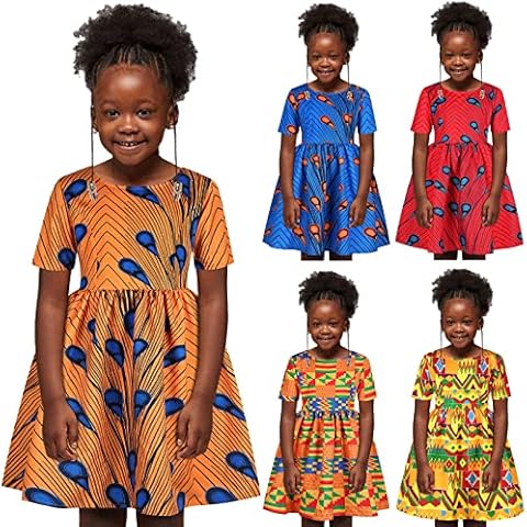 SO-buts baby clothes 1-6 Years Baby Girls African Print Dress, Toddler Kids Dashiki Traditional Style Short Sleeve Dress A-Line Princess Backless Dresses Outfits (Yellow, 2-3 Years) Cover