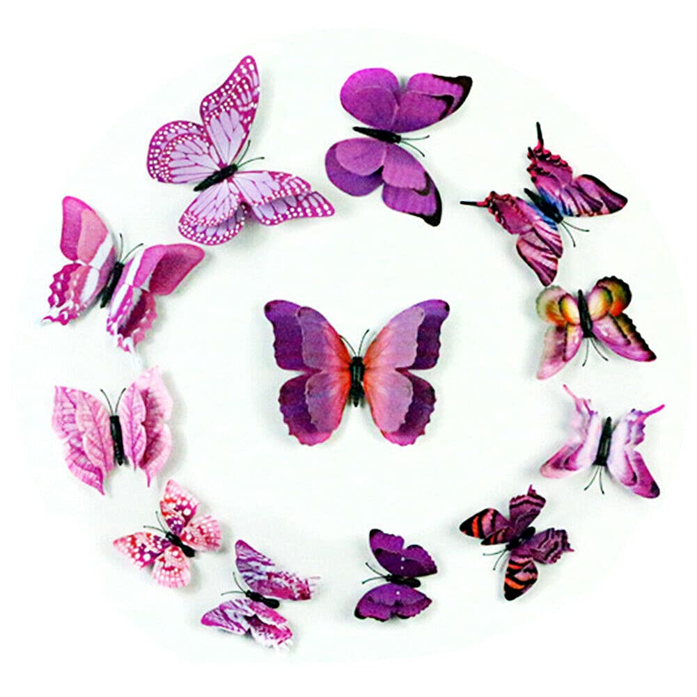 ausuky 12Pcs Butterfly Refrigerator Magnets 3D Decoration Wall Sticker Kitchen Fridge DIY (Purple)